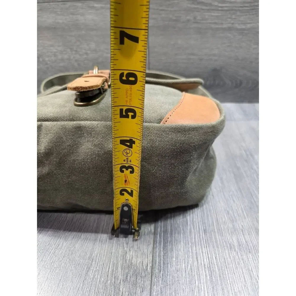 LL Bean Leather Canvas Crossbody Messenger Bag Olive Green Flap Utility B000759